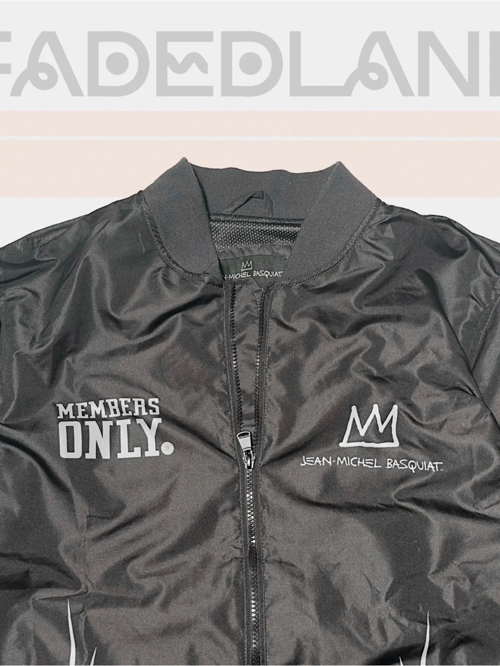 Members Only Black Bomber Jacket collabo w/ Jean Michel Basquiat